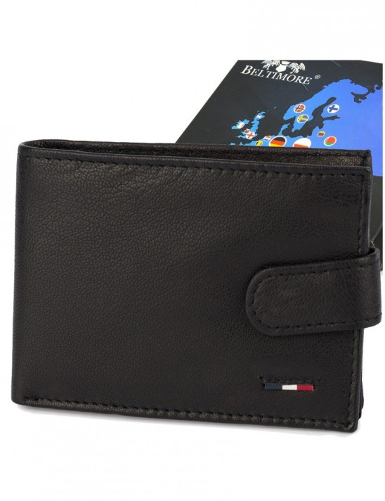 Portfel skórzany męski mały poziomy z flagą czarny RFiD Beltimore D58