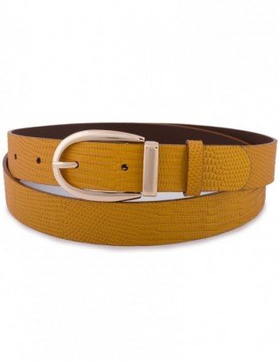 Skórzany pasek damski do spodni sukienki żółty skóra nat 3 cm Beltimore D94 - zdjęcie 8