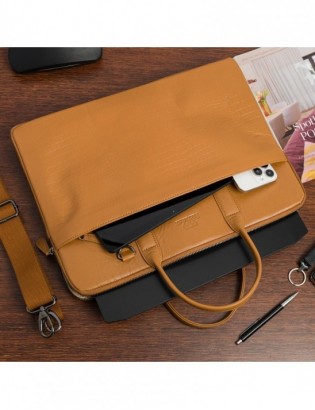 Torba skórzana aktówka teczka croco na laptopa 15"6 brązowa A4 Beltimore S18 - zdjęcie 2