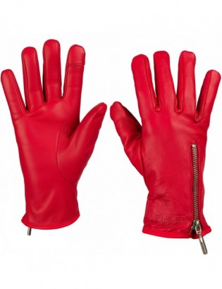 Rękawiczki skórzane damskie polar na dotyk TOUCH FINGER czerwone BELTIMORE  K27 - zdjęcie 3