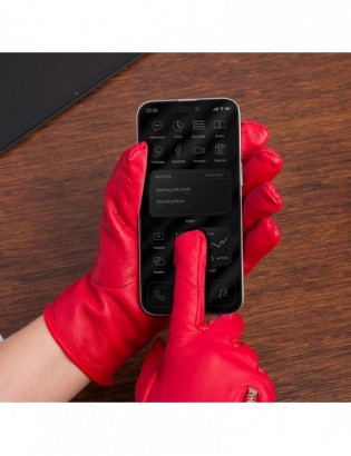 Rękawiczki skórzane damskie polar na dotyk TOUCH FINGER czerwone BELTIMORE  K27 - zdjęcie 5