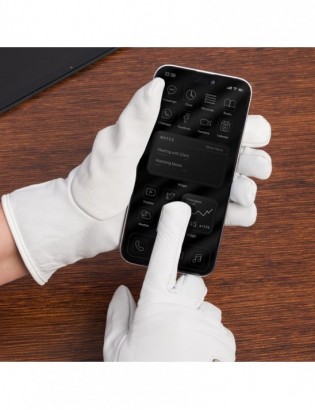 Rękawiczki skórzane damskie polar na dotyk TOUCH FINGER białe BELTIMORE K27 - zdjęcie 3