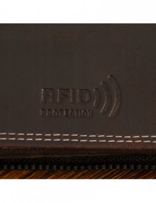 Portfel skórzany duży poziomy RFiD nubuk brązowy zasuwany skóra Beltimore H01 - zdjęcie 7