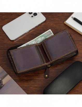 Portfel skórzany duży poziomy RFiD nubuk brązowy zasuwany skóra Beltimore H01 - zdjęcie 9