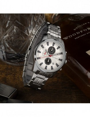Zegarek męski na bransolecie duży solidny chronograf datownik srebrny Beltimore BT04 - zdjęcie 3
