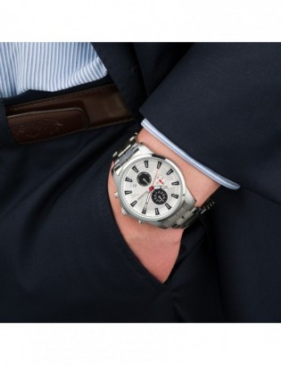 Zegarek męski na bransolecie duży solidny chronograf datownik srebrny Beltimore BT04 - zdjęcie 5