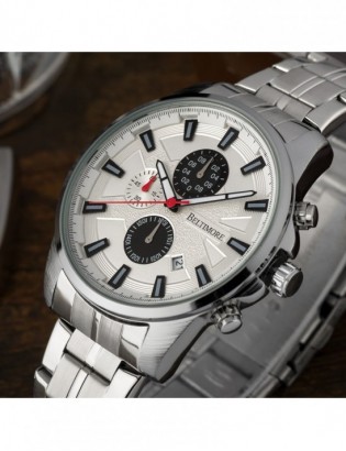 Zegarek męski na bransolecie duży solidny chronograf datownik srebrny Beltimore BT04 - zdjęcie 7