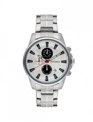 Zegarek męski na bransolecie duży solidny chronograf datownik srebrny Beltimore BT04 - zdjęcie 9