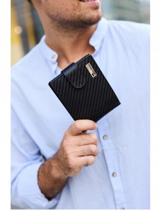 Męski portfel skórzany klasyczny RFiD duży czarny carbon premium Beltimore P02 - zdjęcie 5