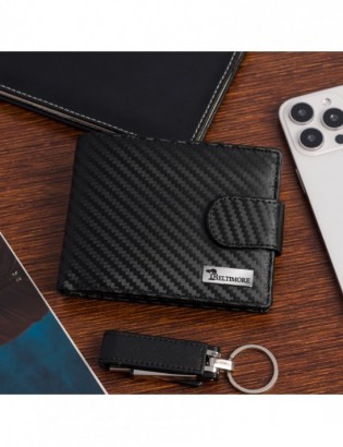 Męski portfel skórzany klasyczny RFiD duży czarny carbon premium Beltimore P02 - zdjęcie 9