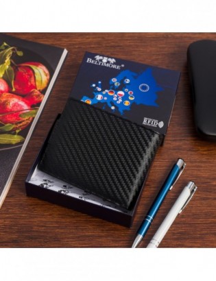 Męski portfel skórzany klasyczny RFiD duży czarny carbon premium Beltimore P02 - zdjęcie 10
