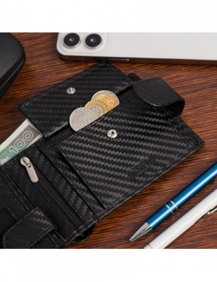 Męski portfel skórzany klasyczny RFiD duży czarny carbon premium Beltimore P02 - zdjęcie 12