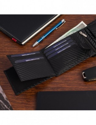 Męski portfel skórzany klasyczny RFiD duży czarny carbon premium Beltimore P02 - zdjęcie 13