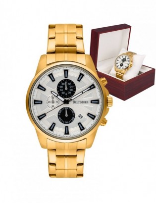 Zegarek męski na bransolecie duży solidny chronograf datownik złoty Beltimore BT04 - zdjęcie 1