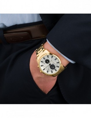 Zegarek męski na bransolecie duży solidny chronograf datownik złoty Beltimore BT04 - zdjęcie 2