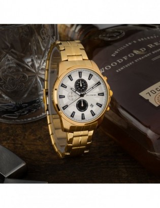 Zegarek męski na bransolecie duży solidny chronograf datownik złoty Beltimore BT04 - zdjęcie 3