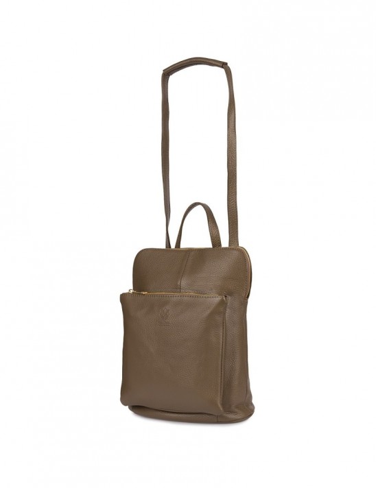 Skórzany plecak damski torba 2w1 elegancki A4 włoski pojemny taupe Vera Pelle S40
