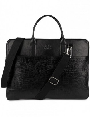 Torba skórzana aktówka teczka croco na laptopa 15"6 czarna A4 Beltimore S18 - zdjęcie 1