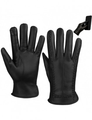 Rękawiczki skórzane damskie czarne polar touch finger na dotyk BELTIMORE K39 - zdjęcie 1