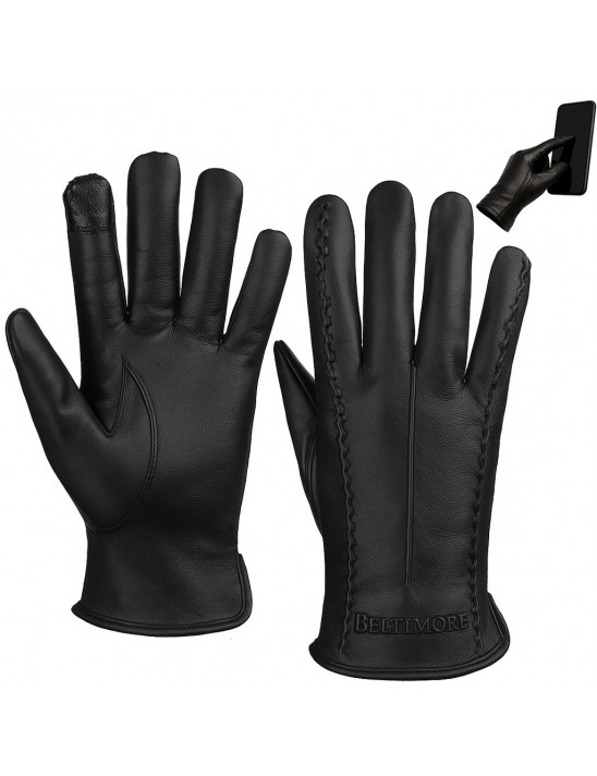 Rękawiczki skórzane damskie czarne polar touch finger na dotyk BELTIMORE K39