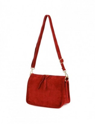 Skórzana listonoszka damska włoska zamszowa kuferek czerwona Beltimore B64 - zdjęcie 1