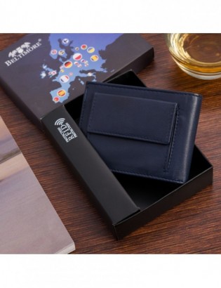 Portfel skórzany męski mały poziomy z flagą granatowy RFiD Beltimore D54 - zdjęcie 4