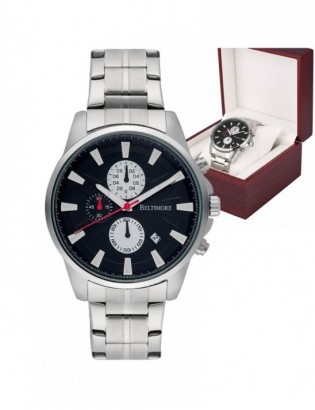 Zegarek męski na bransolecie duży solidny chronograf datownik srebrny Beltimore BT04 - zdjęcie 1