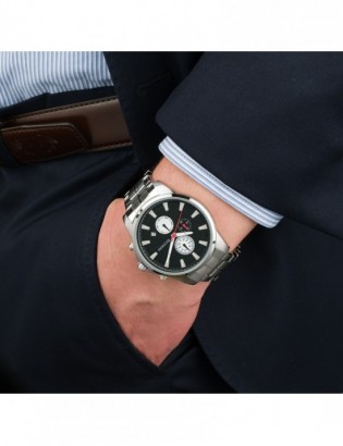 Zegarek męski na bransolecie duży solidny chronograf datownik srebrny Beltimore BT04 - zdjęcie 2