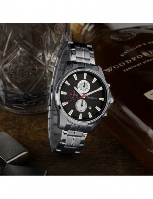 Zegarek męski na bransolecie duży solidny chronograf datownik srebrny Beltimore BT04 - zdjęcie 3