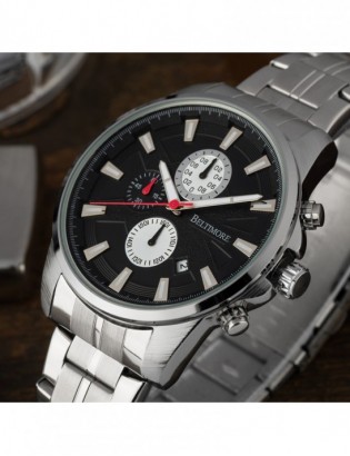 Zegarek męski na bransolecie duży solidny chronograf datownik srebrny Beltimore BT04 - zdjęcie 4