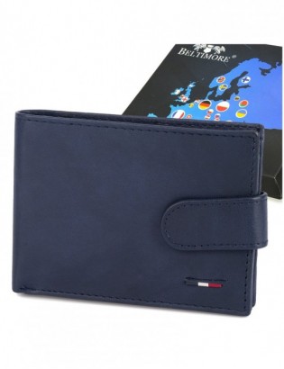 Portfel skórzany męski mały poziomy z flagą granatowy RFiD Beltimore D58 - zdjęcie 1