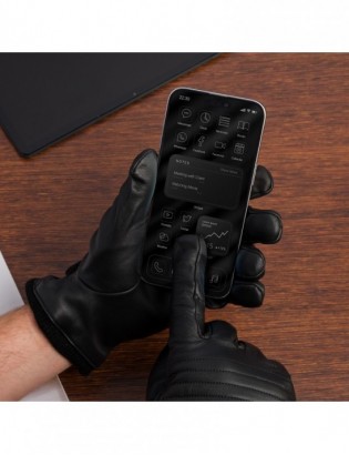 Rękawiczki skórzane męskie czarne polar ciepłe touch finger BELTIMORE K34 - zdjęcie 5