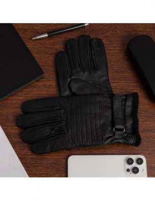 Rękawiczki skórzane męskie czarne polar ciepłe touch finger BELTIMORE K34 - zdjęcie 8