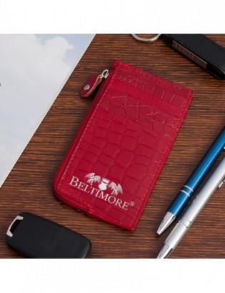 Etui na dokumenty karty czerwone skórzane skóra croco slim Beltimore J06 - zdjęcie 3