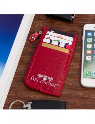 Etui na dokumenty karty czerwone skórzane skóra croco slim Beltimore J06 - zdjęcie 7