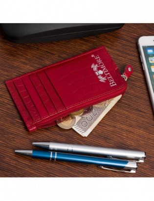 Etui na dokumenty karty czerwone skórzane skóra croco slim Beltimore J06 - zdjęcie 9