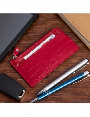 Etui na dokumenty karty czerwone skórzane skóra croco slim Beltimore J06 - zdjęcie 10