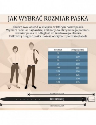 Skórzany pasek damski do spodni sukienki ciemny brąz skóra nat 3 cm Beltimore D73 - zdjęcie 10