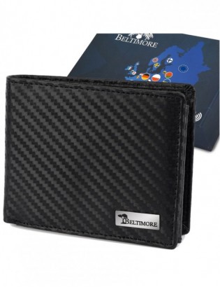 Portfel męski skórzany klasyczny RFiD duży czarny carbon premium Beltimore P01 - zdjęcie 1