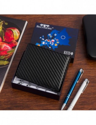 Portfel męski skórzany klasyczny RFiD duży czarny carbon premium Beltimore P01 - zdjęcie 7