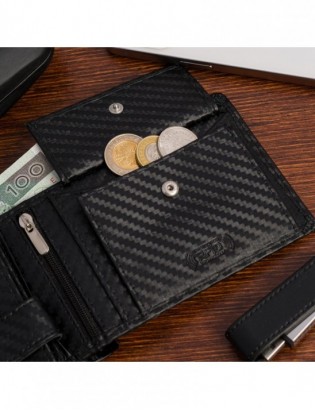 Portfel męski skórzany klasyczny RFiD duży czarny carbon premium Beltimore P01 - zdjęcie 10