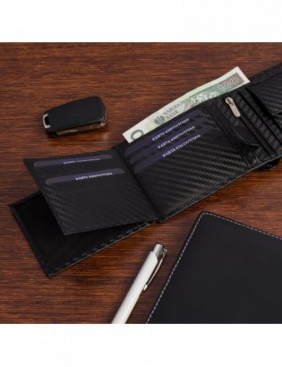 Portfel męski skórzany klasyczny RFiD duży czarny carbon premium Beltimore P01 - zdjęcie 11