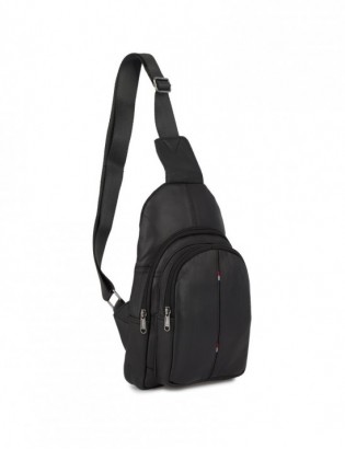 Czarna saszetka nerka przez ramię crossbody męska modna torba dwukomorowa skóra naturalna F01 - zdjęcie 1