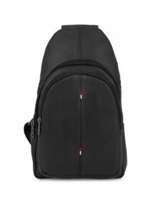 Czarna saszetka nerka przez ramię crossbody męska modna torba dwukomorowa skóra naturalna F01 - zdjęcie 3