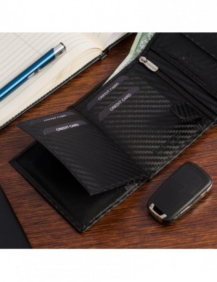 Męski portfel skórzany pionowy klasyczny RFiD duży czarny carbon premium Beltimore P03 - zdjęcie 13