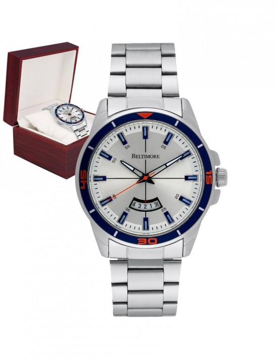 Zegarek męski bransoleta duży solidny z datownikiem marines premium Beltimore BT03