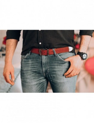 Beltimore męski skórzany pasek szeroki jeans koniak 522 - zdjęcie 11