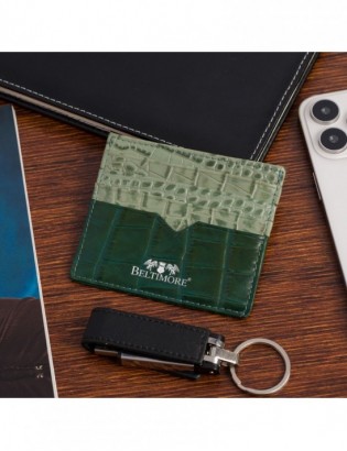 Etui na dokumenty karty wizytówki skórzane slim portfel zielone Beltimore E49 - zdjęcie 2