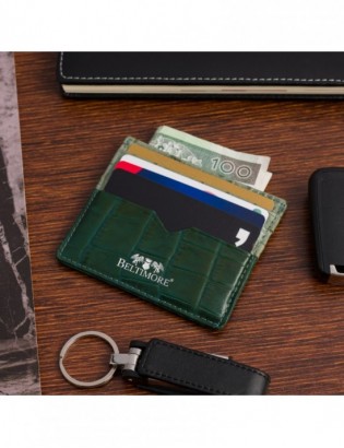 Etui na dokumenty karty wizytówki skórzane slim portfel zielone Beltimore E49 - zdjęcie 5