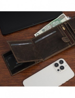 Portfel skórzany męski vintage poziomy klasyczny brązowy RFiD Beltimore S50 - zdjęcie 5